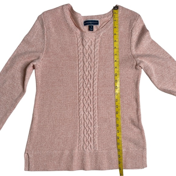 Karen Scott Tea Rose Pink Center Cable Pullover Sweater Size Medium - Picture 8 of 9